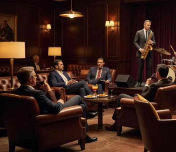 Élő jazz zenekar játszik egy hangulatos étterem lounge részében