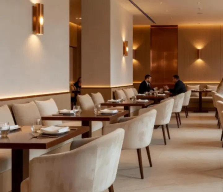 Modern, hangulatos étterem és lounge belső tér arany részletekkel